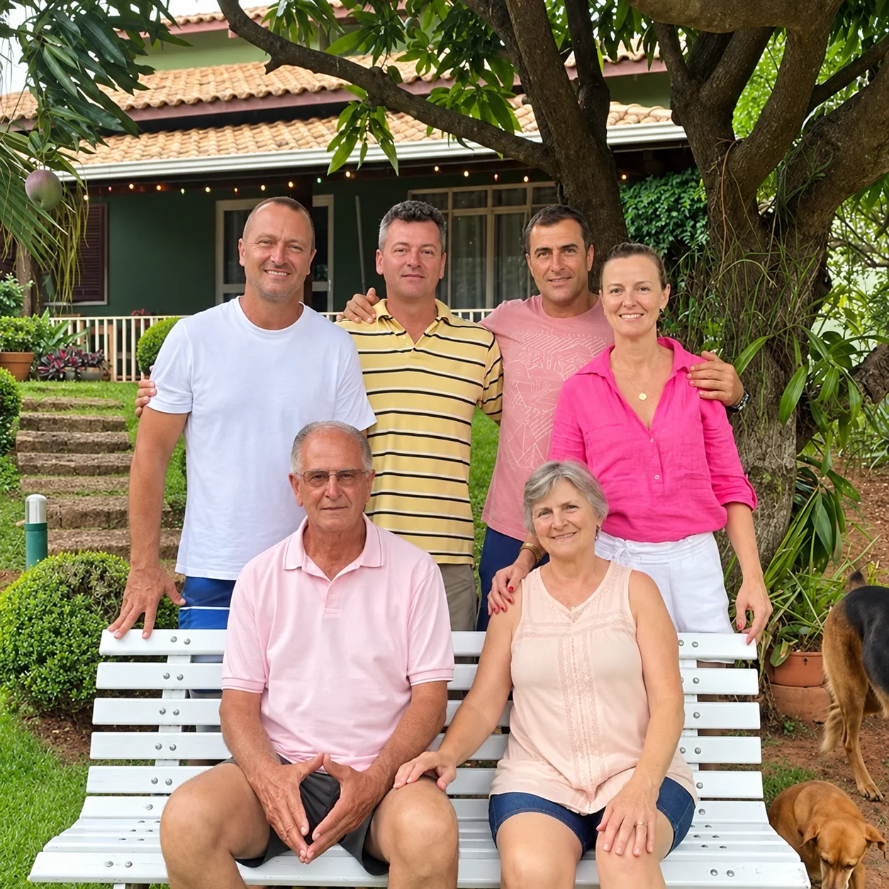 Família da Cia das Hortaliças reunida no jardim